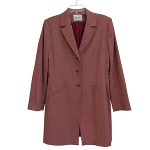 Le Suit Womens Burgundy Geometric Longline Blazer Jacket Sz 12 Three Button EUC